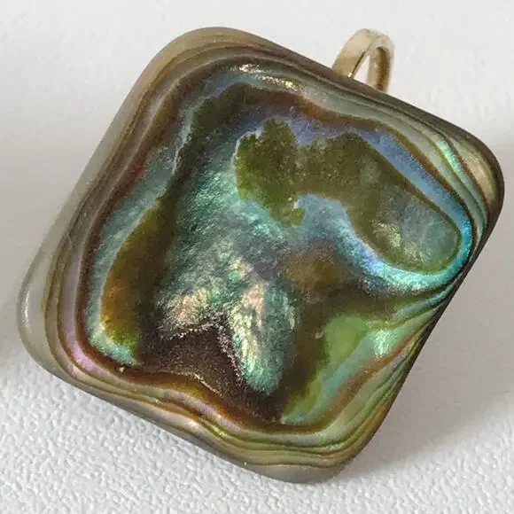 Vintage Abalone Shell Square Abstract Modernist Clip On Earrings Gold Tone - Picture 4 of 9